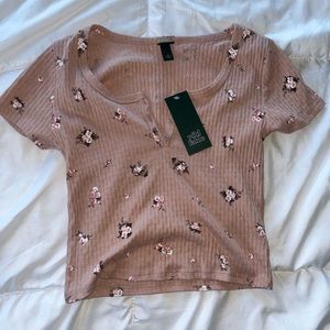 pink eyelet crop top w/ floral pattern